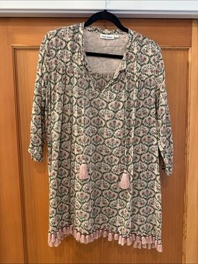 Roller Rabbit Cream and Pink Floral Tassel Tunic